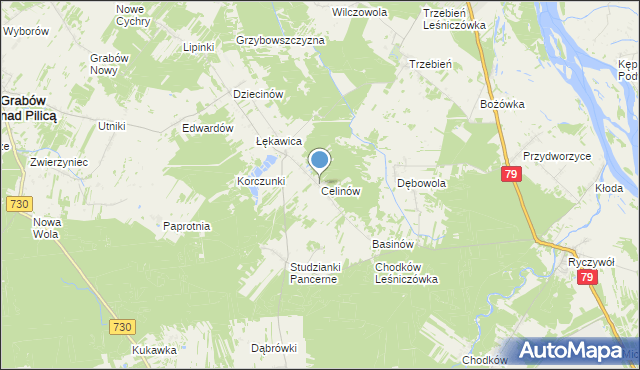 mapa Celinów, Celinów gmina Grabów nad Pilicą na mapie Targeo